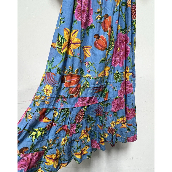 FARM RIO Toucans Garden Midi Dress In Blue Size XS Puff Sleeve Multicolor NEW - Picture 9 of 14